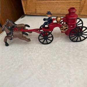 Cast Iron Horse Drawn Fire Carriage Pump Wagon w/Fireman